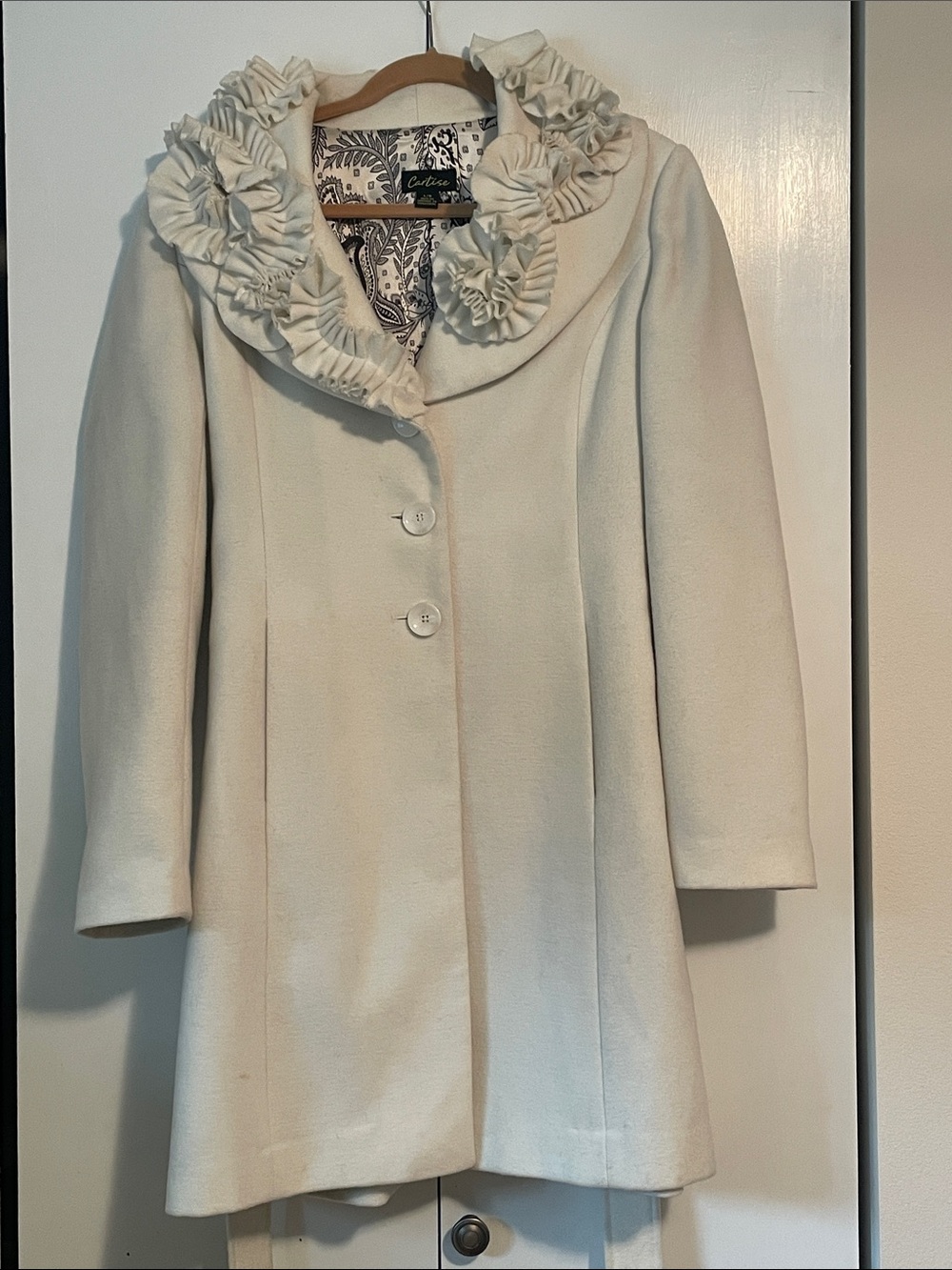 Cartise Ivory Wool Blend Statement Coat Size L